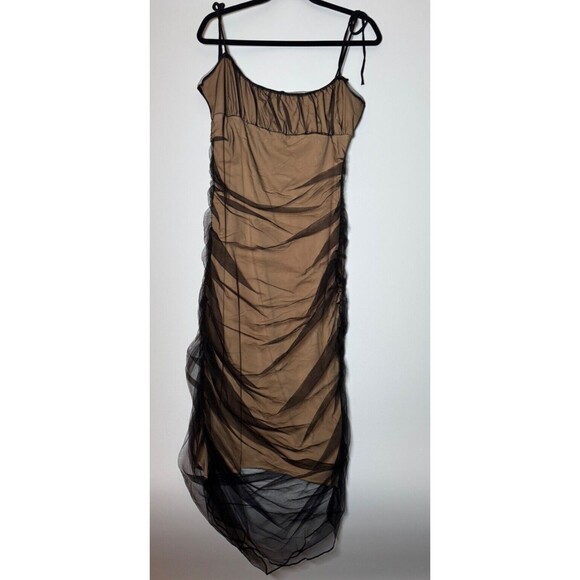 Dolls Kill Generation Kiss Alicia Midi Dress XXL Black Tan Ruched Tulle Goth - Picture 1 of 14